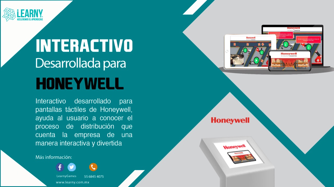 Interactivo generado para pantallas táctiles que demuestra el funcionamiento de las bandas transportadoras Honeywell.