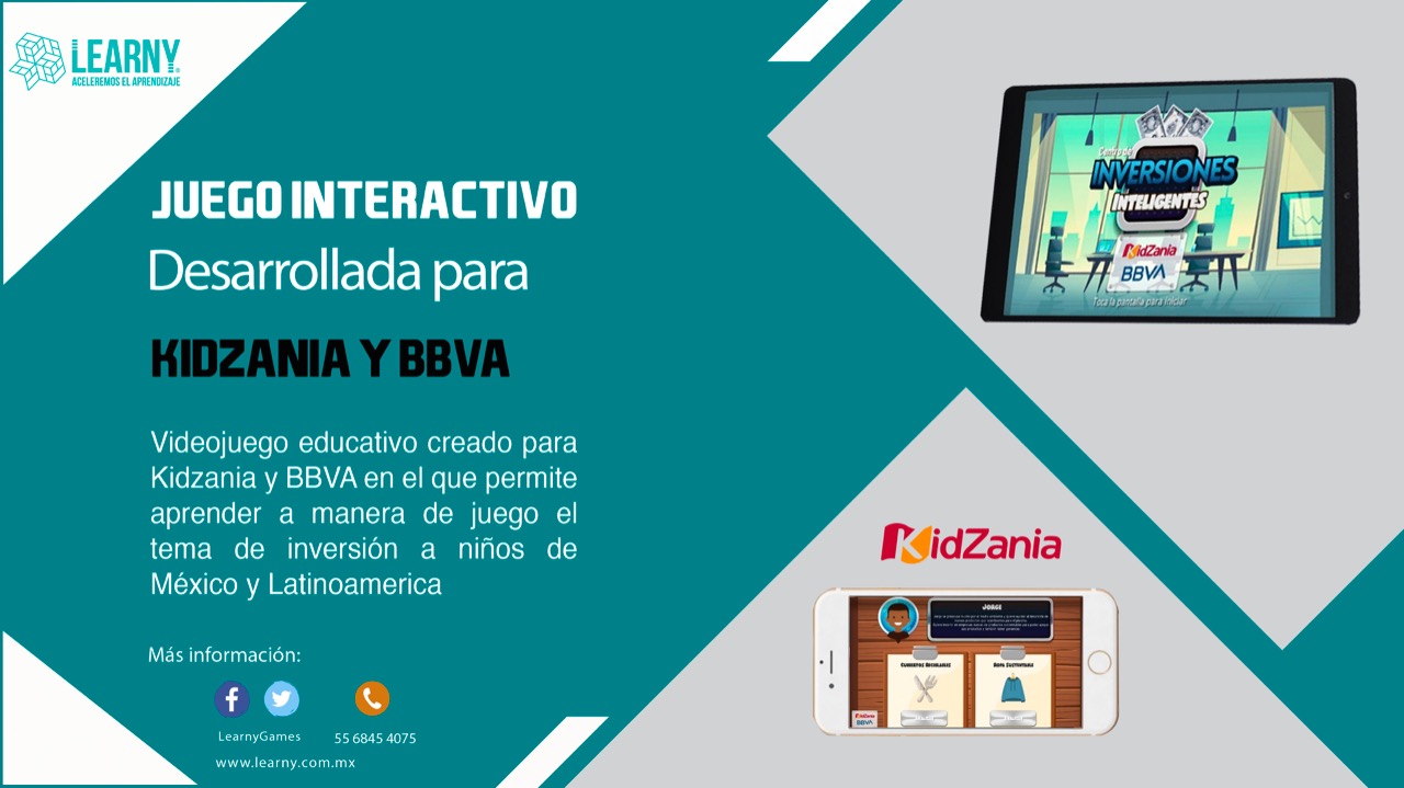 Simulador financiero para niños desarrollado para Kidzania y BBVA, en donde los vistantes aprenden a invertir de manera inteligente